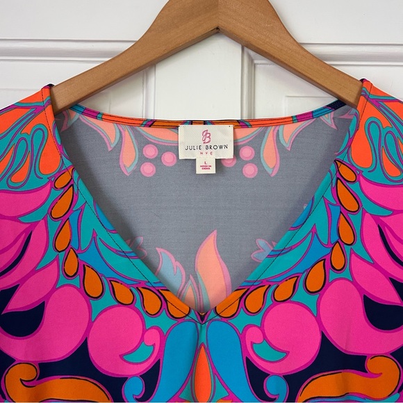 JB by Julie Brown Vibrant Multicolor V Neck Shift Dress Size Large - Picture 2 of 6